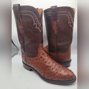 Vintage Lucchese 2000 Dark Brown Ostrich Leather Men's 9.5D Cowboy Boots.